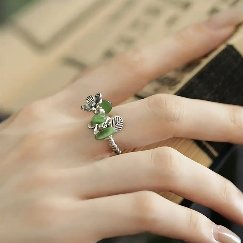 Buddha Stones Flower Pattern Copper Alloy Luck Elastic Rope Ring - image 14