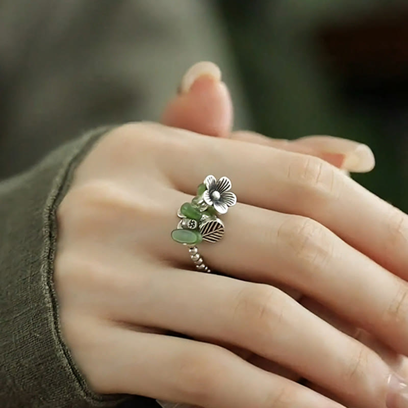 Buddha Stones Flower Pattern Copper Alloy Luck Elastic Rope Ring - image 16