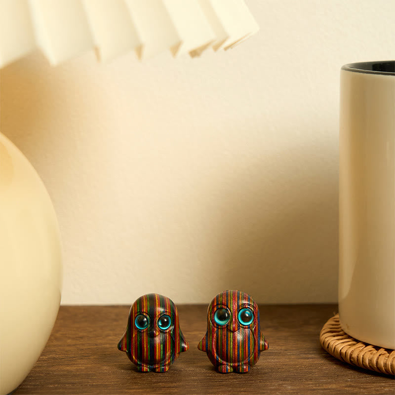 Buddha Stones 2Pcs Mini Rainbow Eucalyptus Penguin Carved Creativity Decoration - image 6