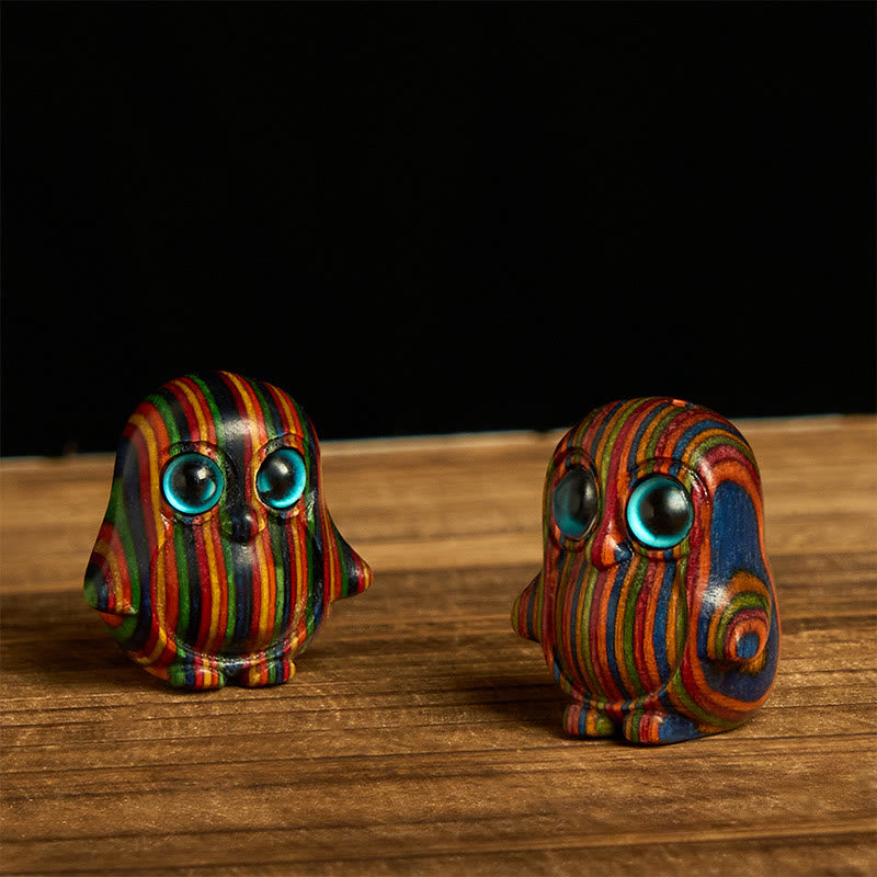 Buddha Stones 2Pcs Mini Rainbow Eucalyptus Penguin Carved Creativity Decoration - image 2