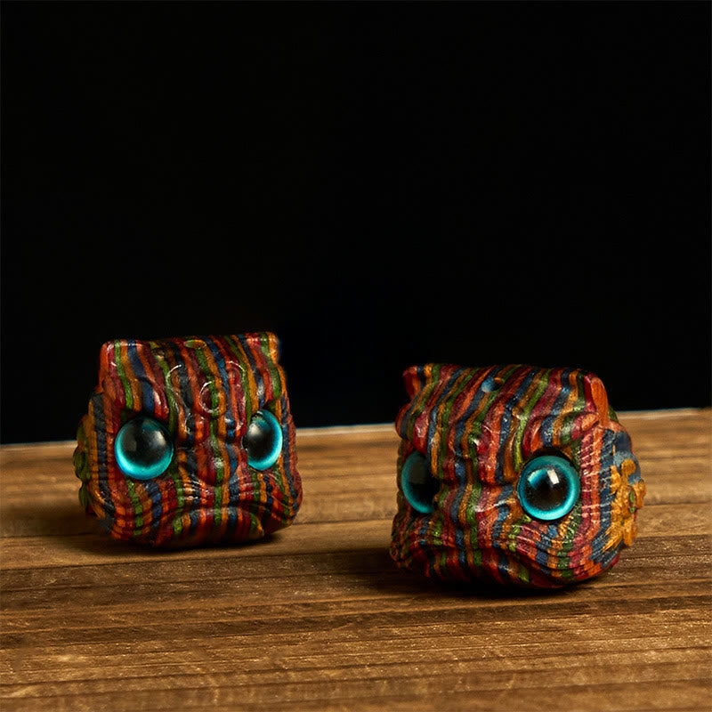 Buddha Stones 2Pcs Mini Rainbow Eucalyptus Dancing Lion Carved Balance Decoration - 2Pcs Dancing Lion 20*21mm - image 1