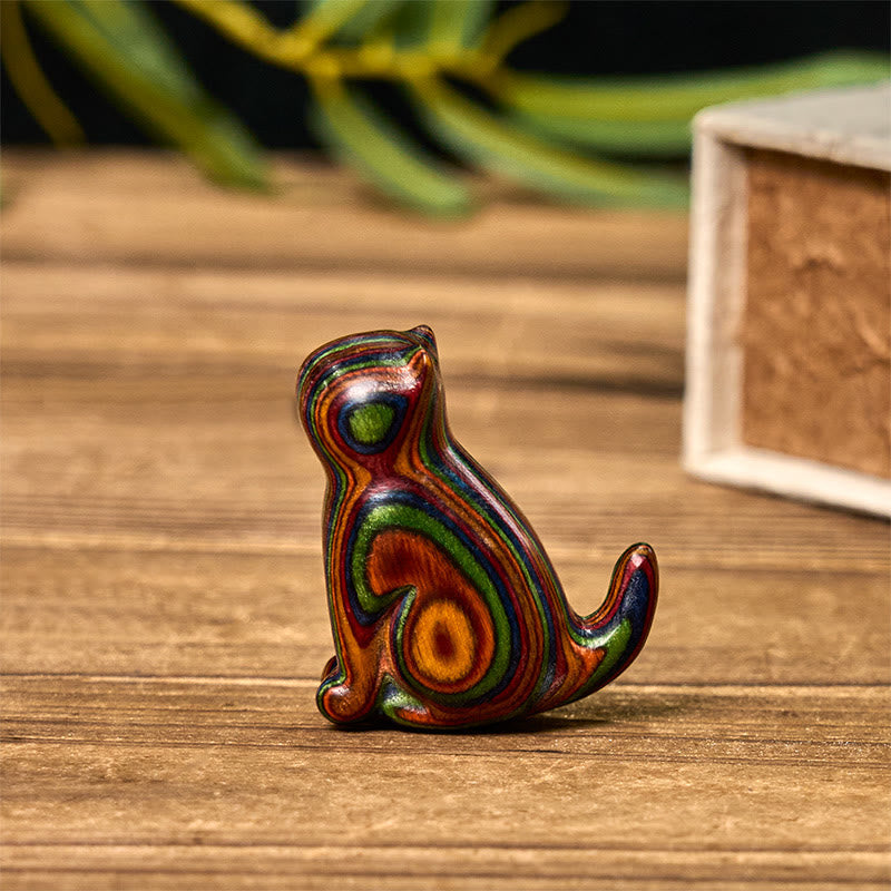 Foviel 2 pcs décoration de chat assis sculpté en eucalyptus arc-en-ciel anti-stress pour voiture