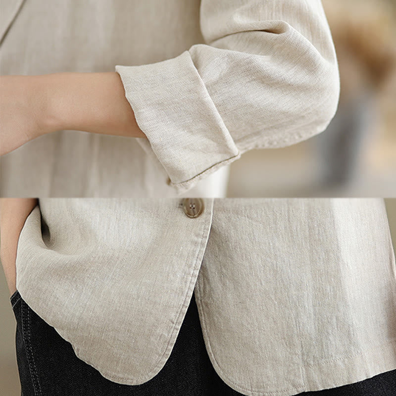 Buddha Stones Spring Casual Solid Color Long Sleeve Cotton Linen Women's Jacket With Pockets - image 6