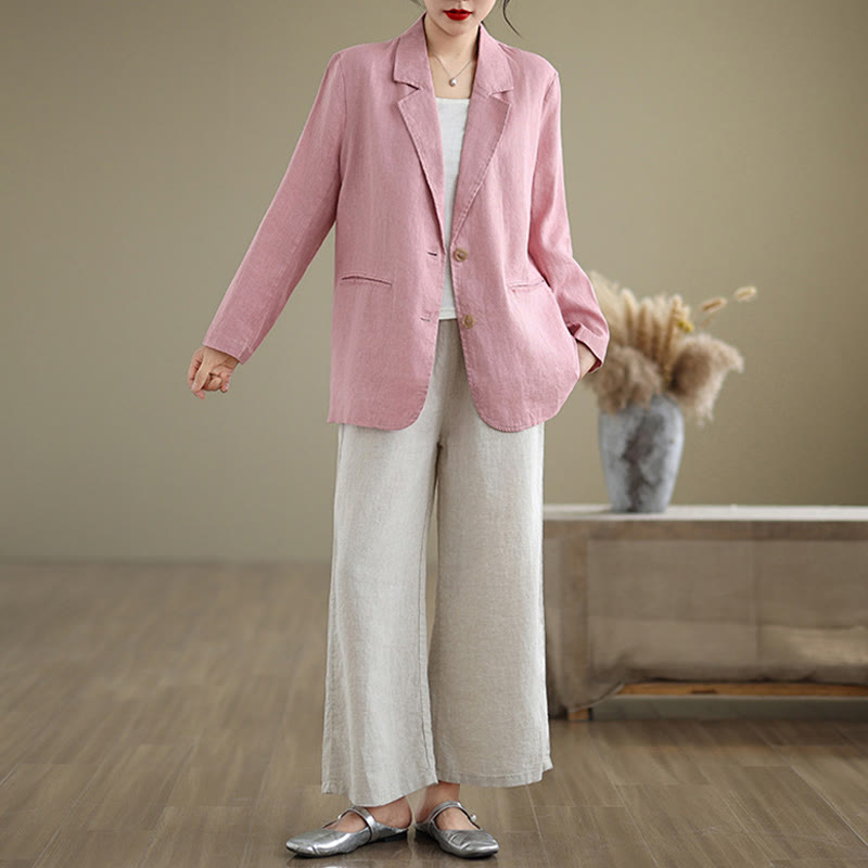 Buddha Stones Spring Casual Solid Color Long Sleeve Cotton Linen Women's Jacket With Pockets - image 22