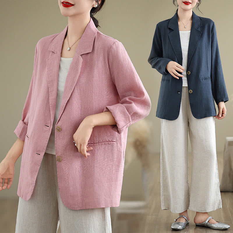 Buddha Stones Spring Casual Solid Color Long Sleeve Cotton Linen Women's Jacket With Pockets - image 36