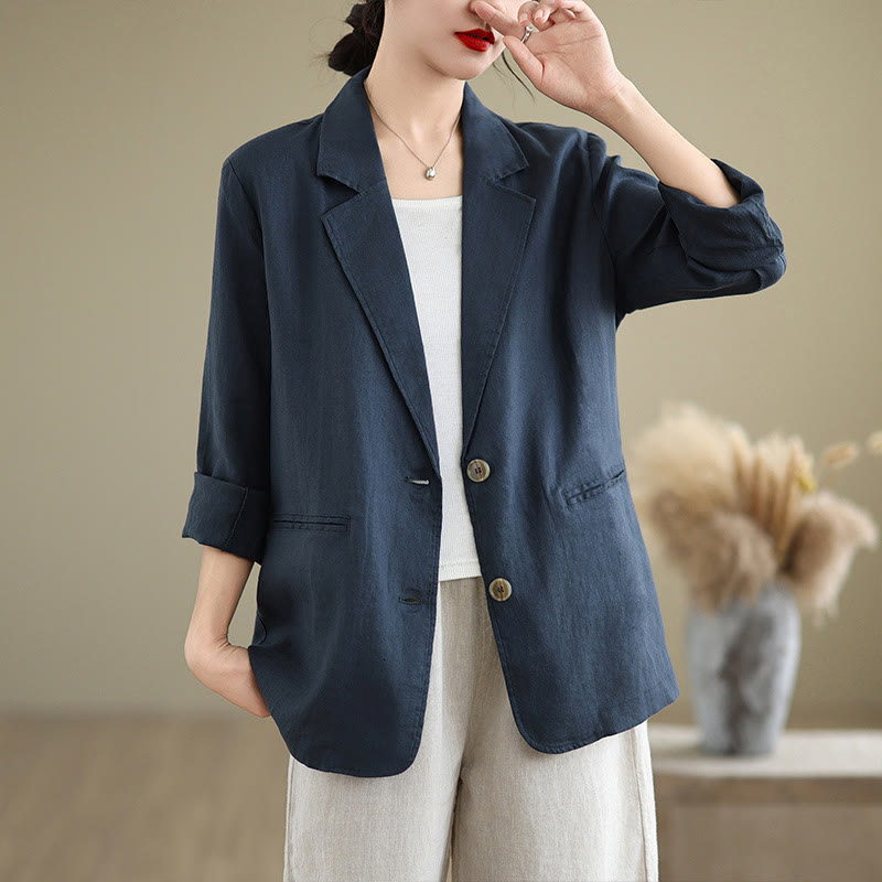 Buddha Stones Spring Casual Solid Color Long Sleeve Cotton Linen Women's Jacket With Pockets - MidnightBlue - US8-10,UK/AU12-14,EU40-42 (2XL) - image 14