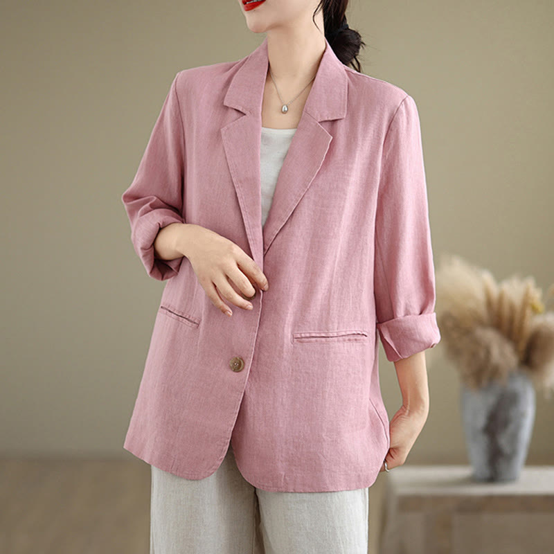 Buddha Stones Spring Casual Solid Color Long Sleeve Cotton Linen Women's Jacket With Pockets - image 20
