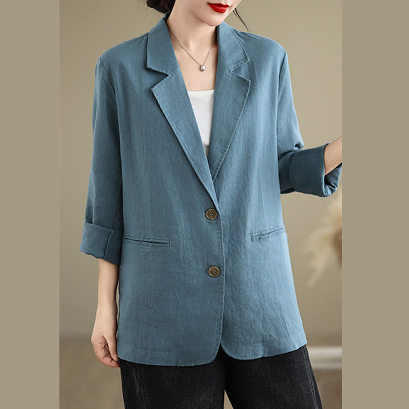 Buddha Stones Spring Casual Solid Color Long Sleeve Cotton Linen Women's Jacket With Pockets - image 11