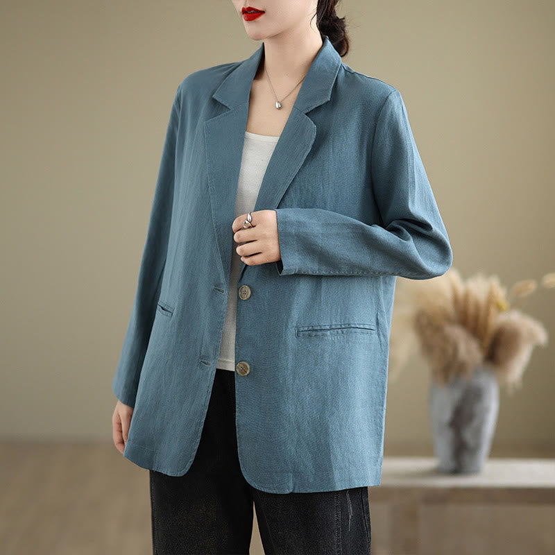 Buddha Stones Spring Casual Solid Color Long Sleeve Cotton Linen Women's Jacket With Pockets - SteelBlue - US8-10,UK/AU12-14,EU40-42 (2XL) - image 9