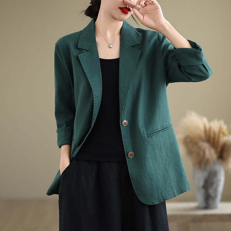 Buddha Stones Spring Casual Solid Color Long Sleeve Cotton Linen Women's Jacket With Pockets - Teal - US8-10,UK/AU12-14,EU40-42 (2XL) - image 29