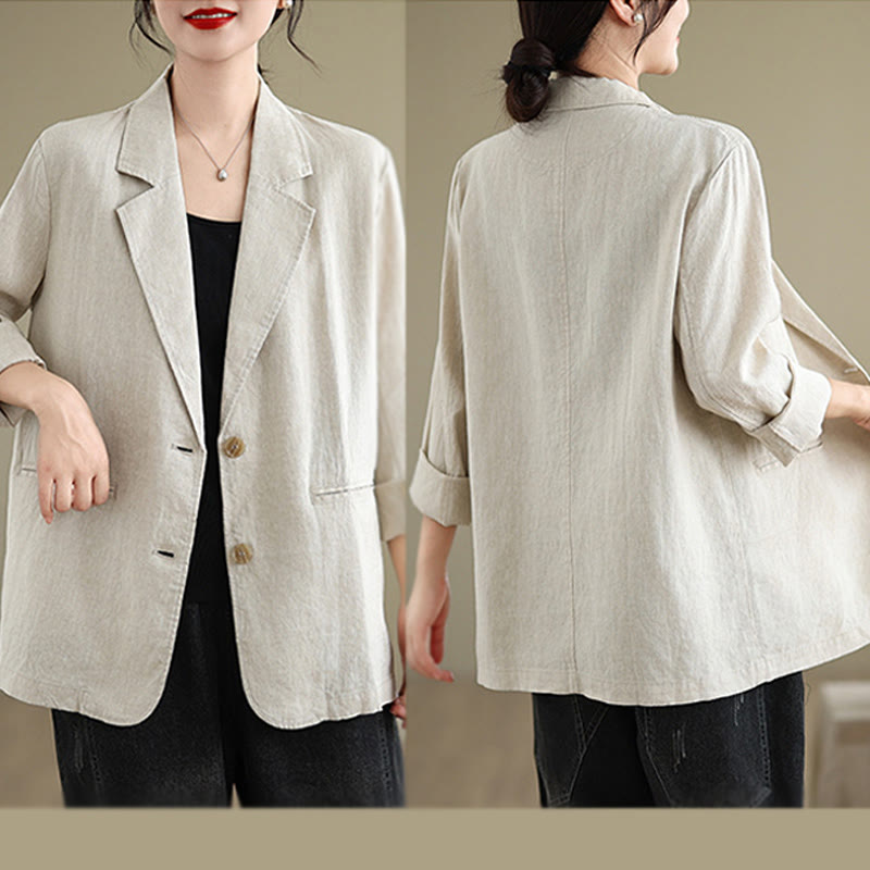 Buddha Stones Spring Casual Solid Color Long Sleeve Cotton Linen Women's Jacket With Pockets - image 7