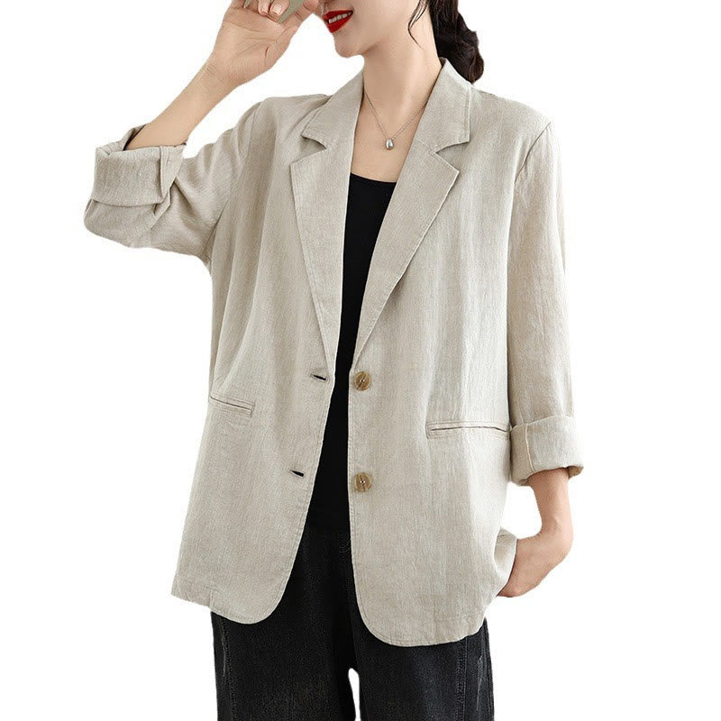 Buddha Stones Spring Casual Solid Color Long Sleeve Cotton Linen Women's Jacket With Pockets - image 8