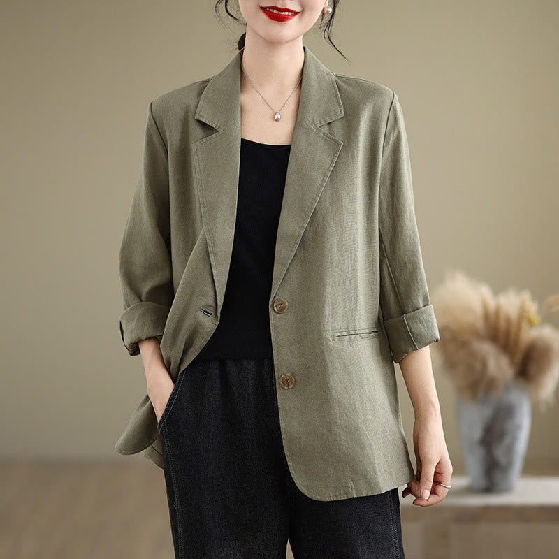 Buddha Stones Spring Casual Solid Color Long Sleeve Cotton Linen Women's Jacket With Pockets - OliveDrab - US8-10,UK/AU12-14,EU40-42 (2XL) - image 24