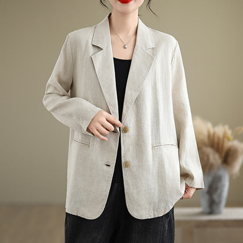 Buddha Stones Spring Casual Solid Color Long Sleeve Cotton Linen Women's Jacket With Pockets - image 2