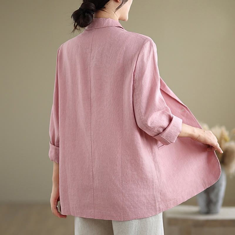Buddha Stones Spring Casual Solid Color Long Sleeve Cotton Linen Women's Jacket With Pockets - image 21