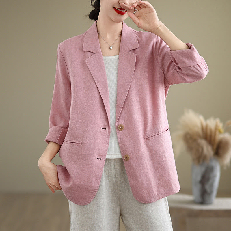 Buddha Stones Spring Casual Solid Color Long Sleeve Cotton Linen Women's Jacket With Pockets - LightPink - US8-10,UK/AU12-14,EU40-42 (2XL) - image 19