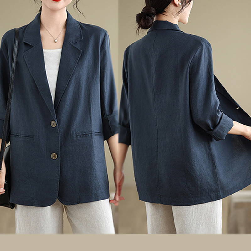Buddha Stones Spring Casual Solid Color Long Sleeve Cotton Linen Women's Jacket With Pockets - image 18