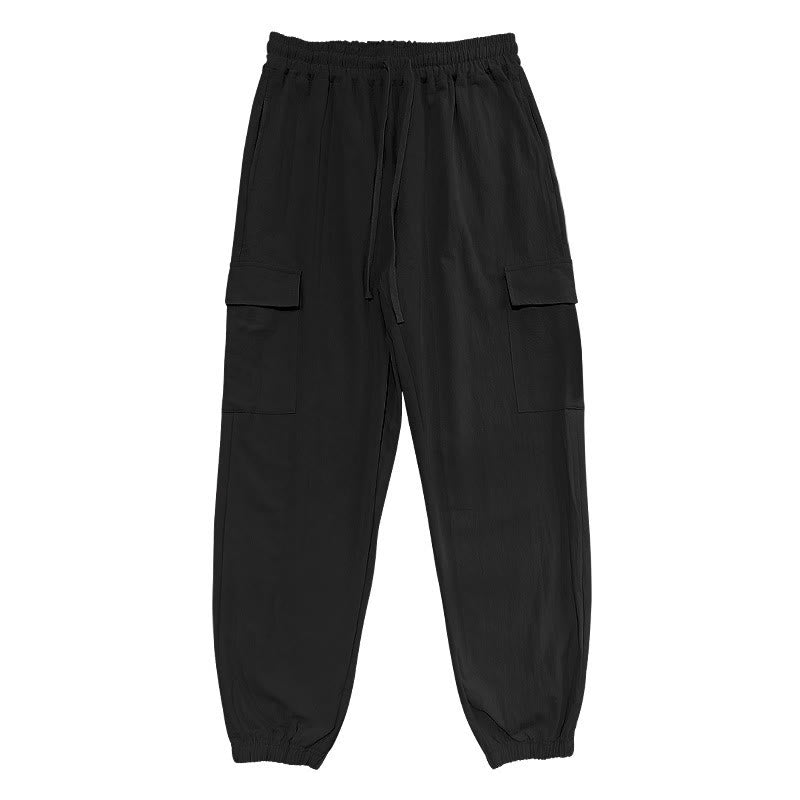 Buddha Stones Solid Color Linen Drawstring Men's Cargo Pants With Pockets - image 4