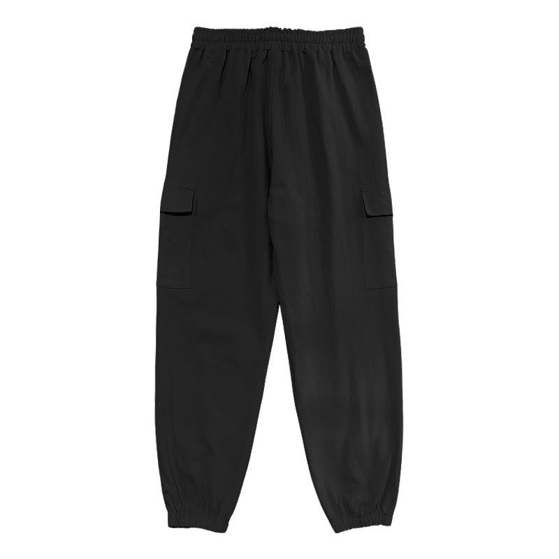 Buddha Stones Solid Color Linen Drawstring Men's Cargo Pants With Pockets - image 5