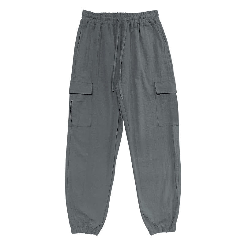 Buddha Stones Solid Color Linen Drawstring Men's Cargo Pants With Pockets - Gray - US/UK/AU46,EU56 (3XL) - image 16