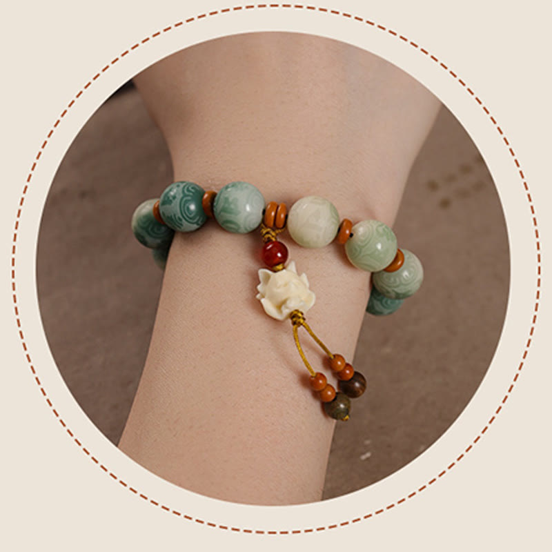 Buddha Stones Gradient Bodhi Seed Om Mani Padme Hum Carved Zakiram Peace Bracelet - image 14
