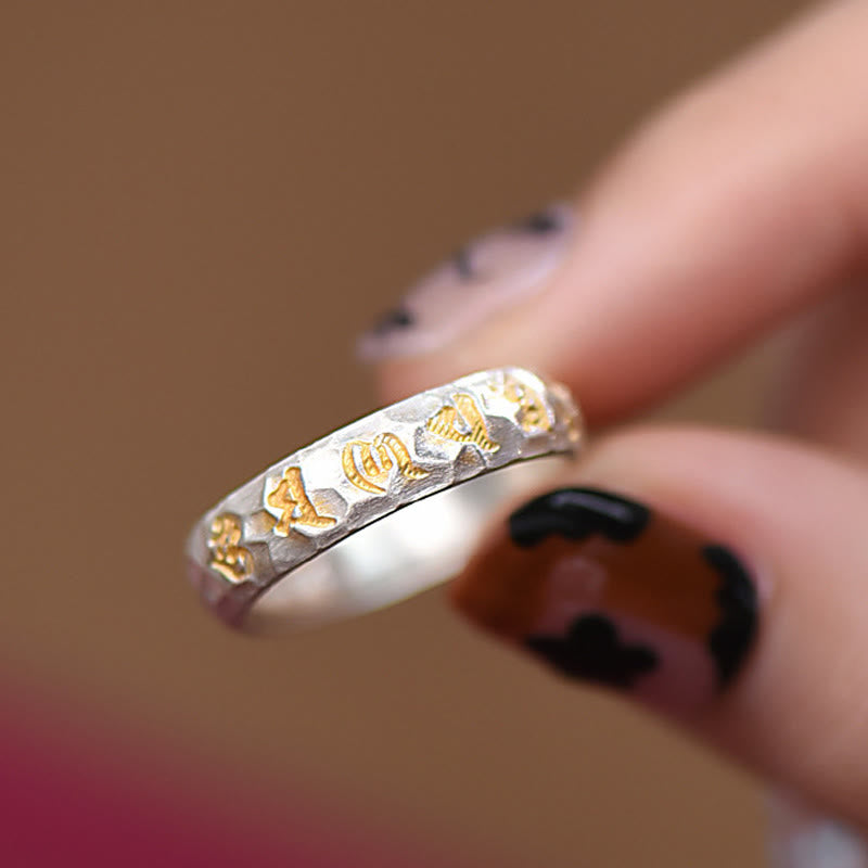 Buddha Stones 999 Sterling Silver Hammer Pattern Om Mani Padme Hum Balance Ring - image 11