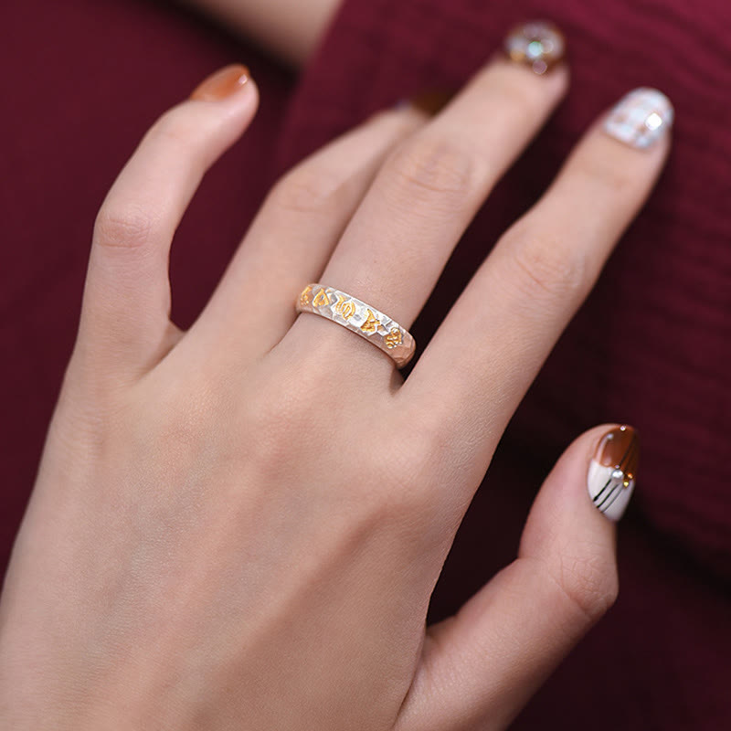 Buddha Stones 999 Sterling Silver Hammer Pattern Om Mani Padme Hum Balance Ring - image 14