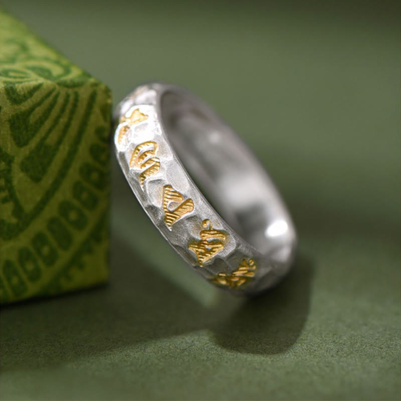 Buddha Stones 999 Sterling Silver Hammer Pattern Om Mani Padme Hum Balance Ring - image 3