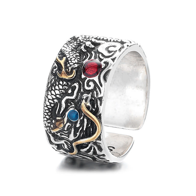 Bague d'équilibre Foviel plaquée argent avec motif dragon vintage
