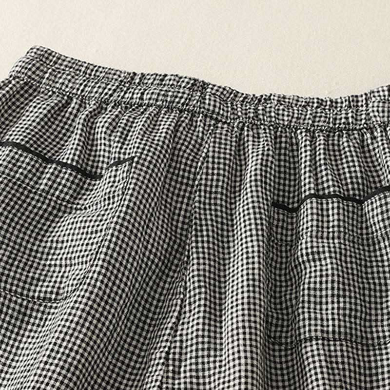 Buddha Stones Plaid Pattern Drawstring Women's Cotton Linen Harem Pants With Pockets - image 4