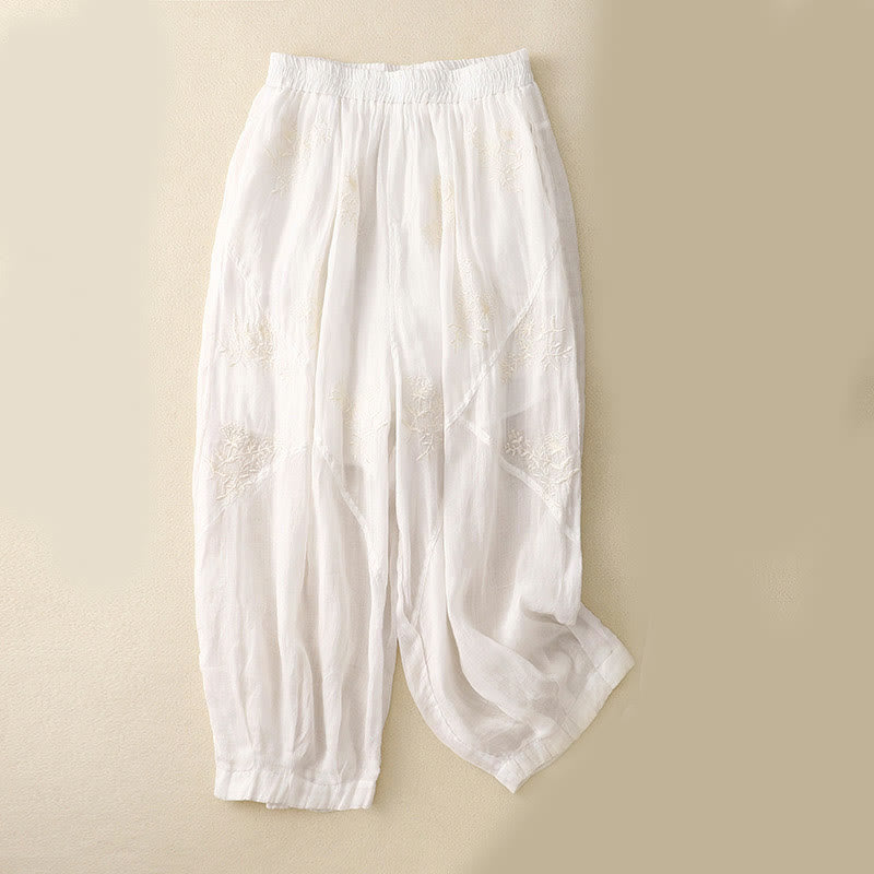Buddha Stones Embroidered Pattern Women's Harem Pants With Pockets - White - US12,UK/AU16,EU44 (3XL) - image 5