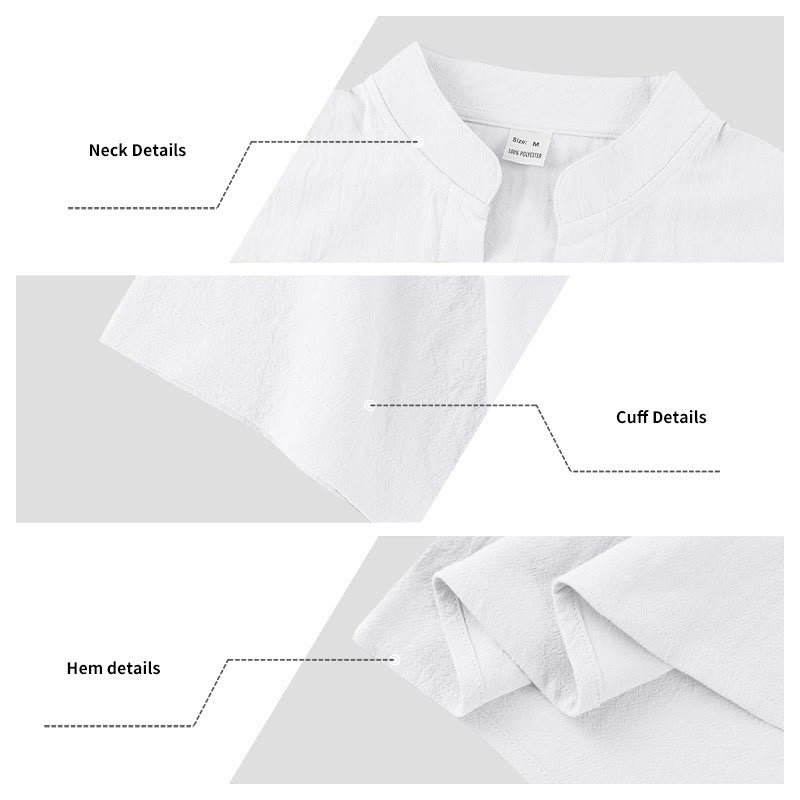 Buddha Stones Solid Summer Short Sleeve Half Buttons Linen Men's Shirt - image 12