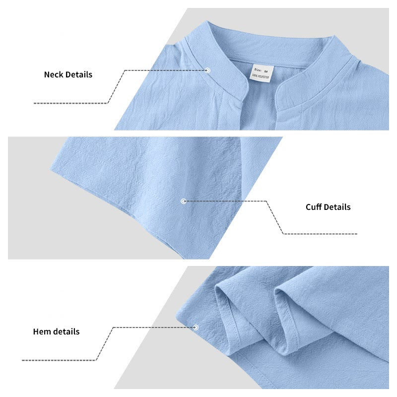 Buddha Stones Solid Summer Short Sleeve Half Buttons Linen Men's Shirt - image 24