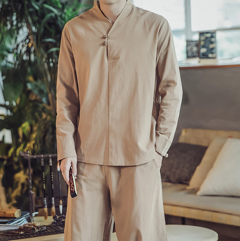 Buddha Stones 2Pcs Shirt Ankle-Length Pants With Pockets Men's Meditation Cloth Set - image 29