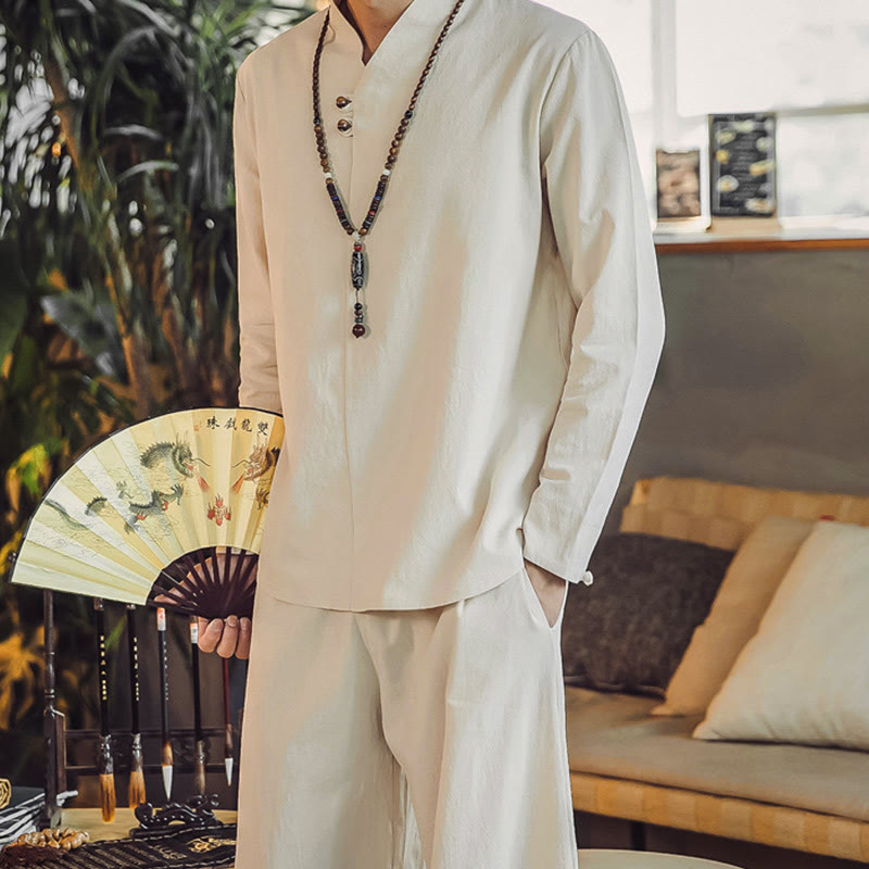 Buddha Stones 2Pcs Shirt Ankle-Length Pants With Pockets Men's Meditation Cloth Set - image 6
