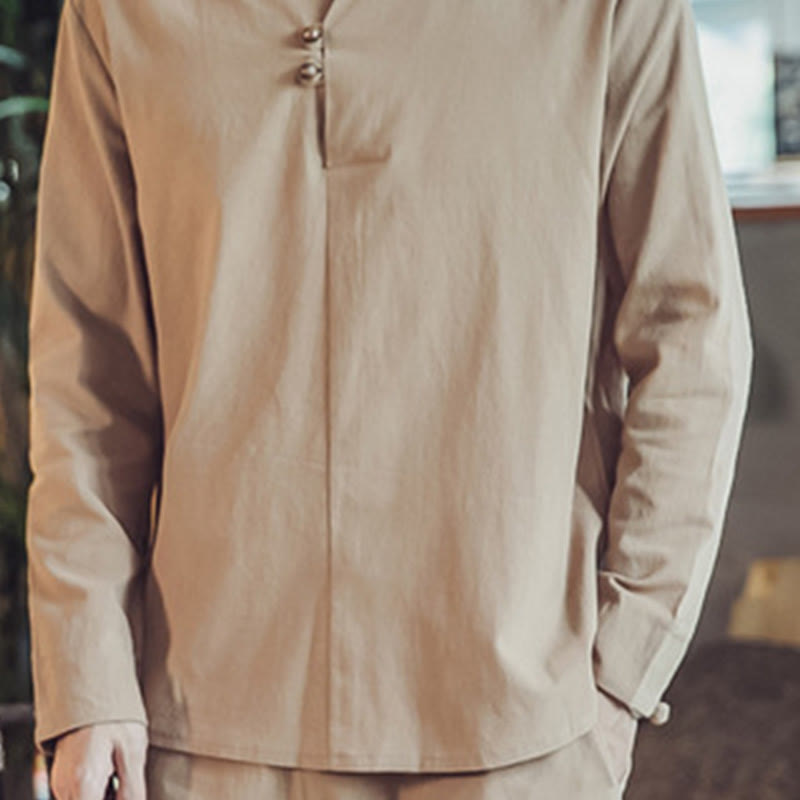 Buddha Stones 2Pcs Shirt Ankle-Length Pants With Pockets Men's Meditation Cloth Set - image 33