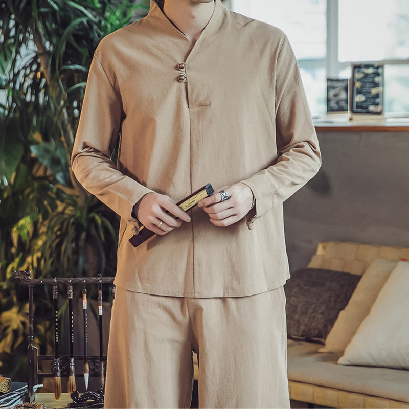 Buddha Stones 2Pcs Shirt Ankle-Length Pants With Pockets Men's Meditation Cloth Set - image 31