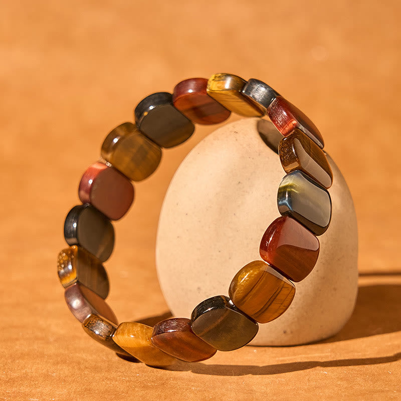 Foviel Natürliche farbige Tigerauge Oval Perlen Stärke Armband