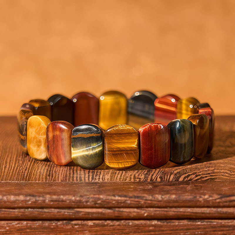 Foviel Natürliche farbige Tigerauge Oval Perlen Stärke Armband