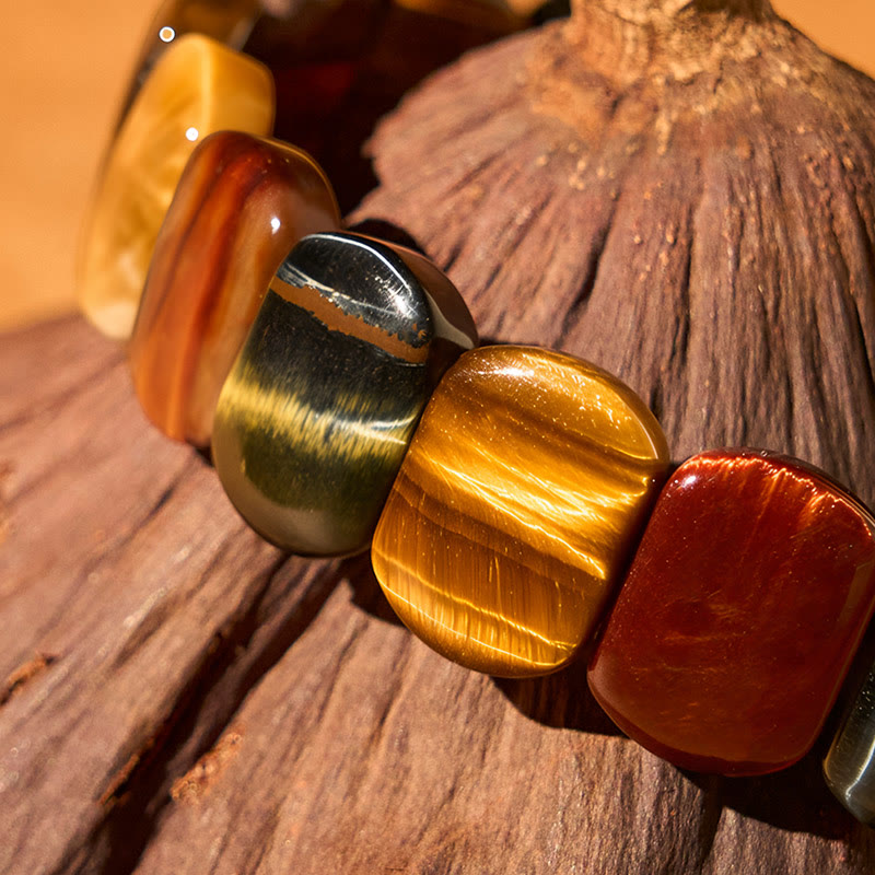 Foviel Natürliche farbige Tigerauge Oval Perlen Stärke Armband