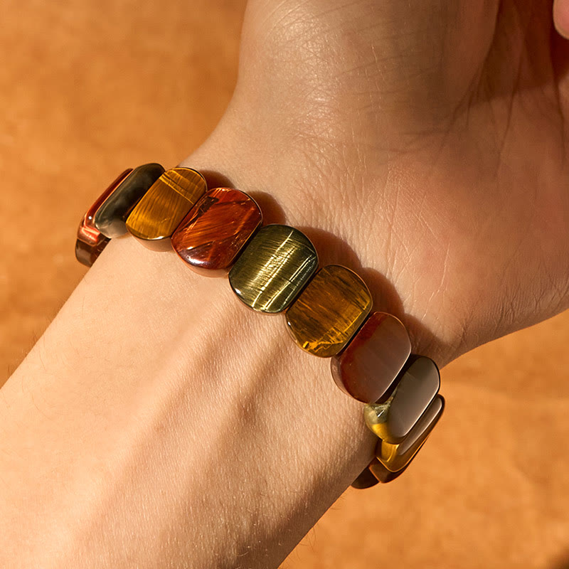 Foviel Natürliche farbige Tigerauge Oval Perlen Stärke Armband