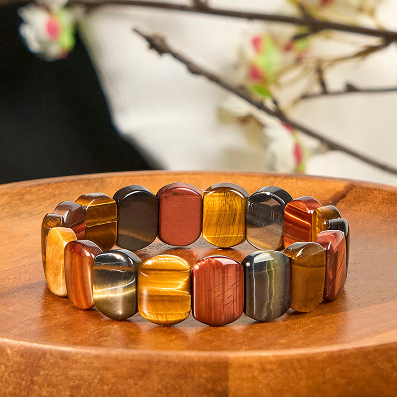 Foviel Natürliche farbige Tigerauge Oval Perlen Stärke Armband