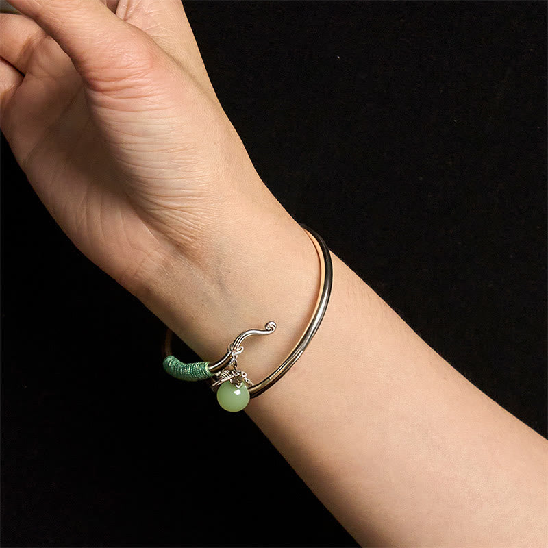 Buddha Stones Copper Alloy Green Bead Charm Luck Cuff Bracelet Bangle - image 15