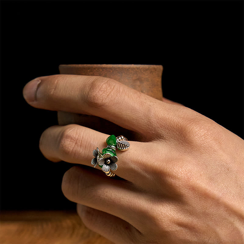 Buddha Stones Flower Pattern Copper Alloy Luck Elastic Rope Ring - image 11