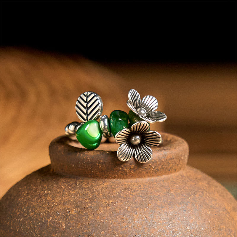 Buddha Stones Flower Pattern Copper Alloy Luck Elastic Rope Ring - image 4