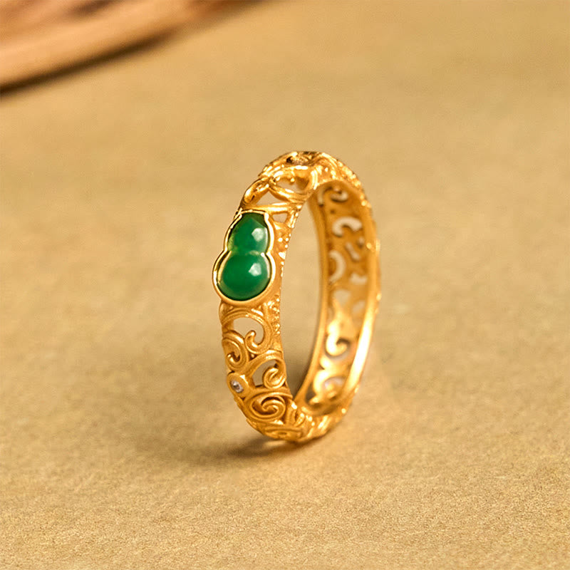 Buddha Stones Vintage Gourd Green Chalcedony Copper Alloy Wealth Ring - image 4