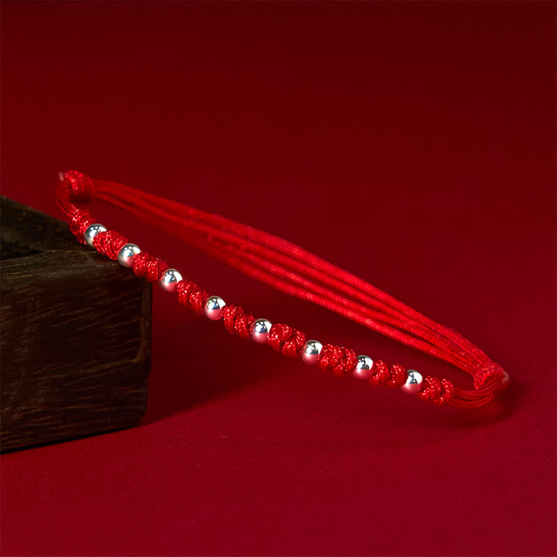 Buddha Stones 925 Sterling Silver Beads Red String Adjustable Luck Bracelet - 925 Sterling Silver(Wrist Circumference: 15-23cm) - image 1