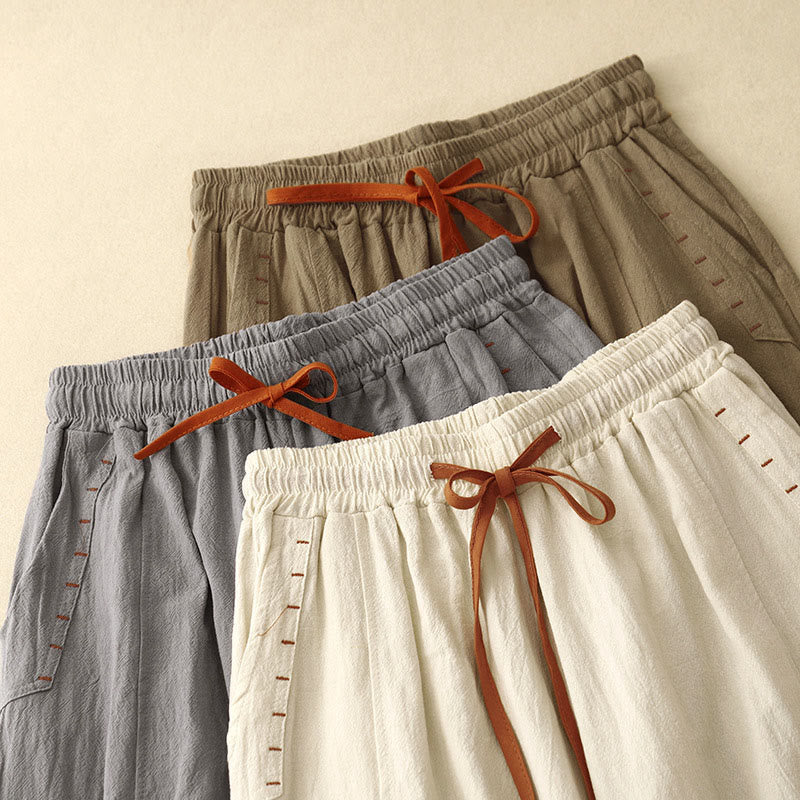 Buddha Stones Casual Side Slits Design Cotton Women's Wide Leg 7-8 Length Pants With Pockets - image 16