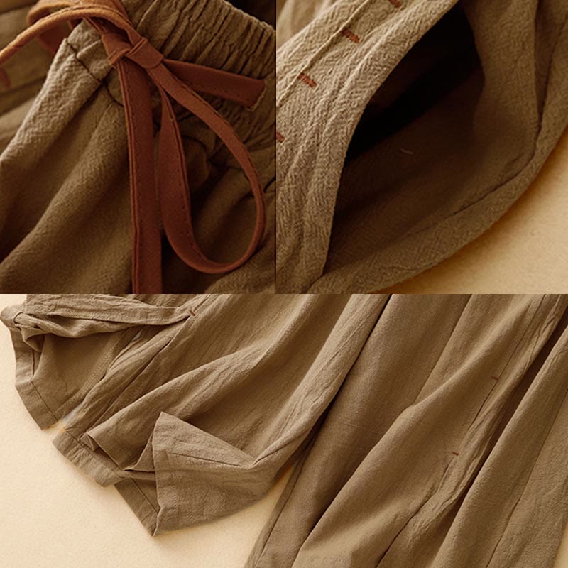 Buddha Stones Casual Side Slits Design Cotton Women's Wide Leg 7-8 Length Pants With Pockets - image 3