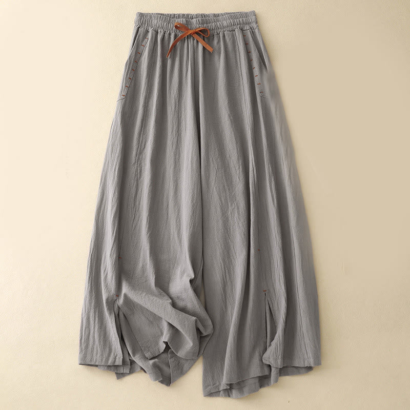Buddha Stones Casual Side Slits Design Cotton Women's Wide Leg 7-8 Length Pants With Pockets - DarkGray - US8-10,UK/AU12-14,EU40-42 (2XL) - image 11